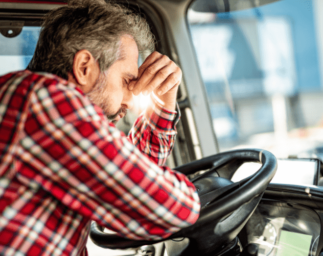 Driving while drowsy, man driving commercial vehicle